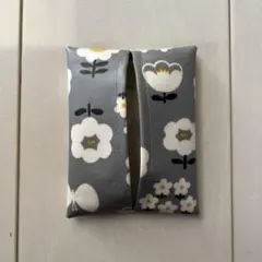 普通サイズ ポケットティッシュケース ラミネート お花 グレー ハンドメイド