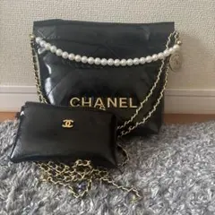 CHANEL ブラックレザーショルダーバッグ ノベルティ2way ポーチ付き