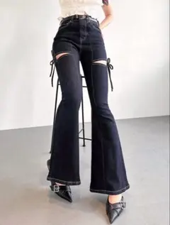 カットアウトリボンデニムパンツ インディゴ XS RESEXXYのサムネイル