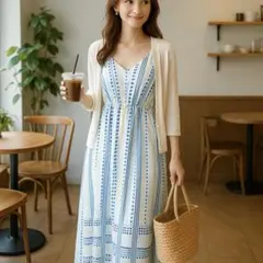 大人可愛い 夏ワンピース 涼感ロング丈 S