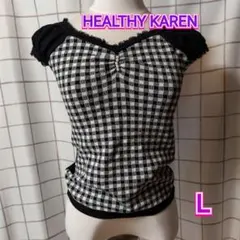 HEALTHY KAREN 着画有りギンガムチェック パール装飾 半袖Lのサムネイル