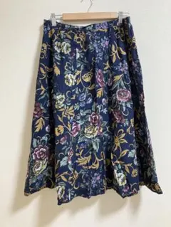 フラワープリント フレアスカート ネイビー