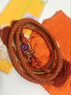 ぷっくり花飾り付き帯締め・スワロフスキー付き重ね襟・帯揚げセット