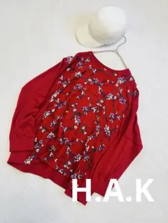 H.A.K ハク 異素材花柄カットソー 日本製 HAKKAハッカ 長袖 ラグラン