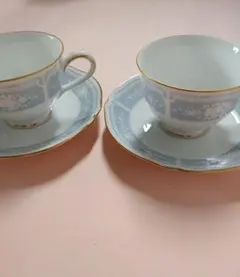 [未使用品]ノリタケ　コーヒーカップ&ソーサー　ペア　２客　レースウッドゴールド