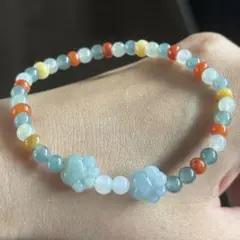 ミャンマー産天然本翡翠　A貨　氷種　ブレスレット　猫の手　カラフル　多彩