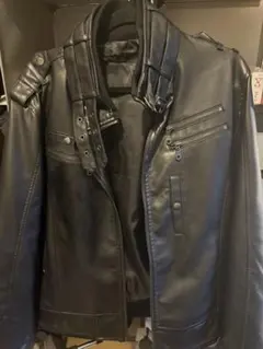 ブラックレザーライダースジャケット Y2K