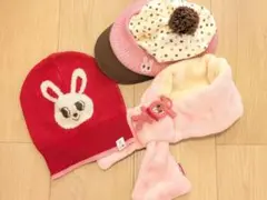 ミキハウス☆ホットビスケッツ☆うさぎちゃん柄ニット帽　マフラー