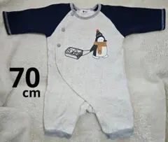 BEBE 70cm 裏起毛 ペンギンさん 長袖 ロンパース カバーオール