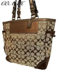 【美品】Coach Turnlock Signature Tote Bag