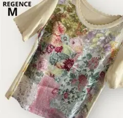 【極美品】 レジァンス 日本製 花柄 M 上品 華やか クリームイエロー 半袖