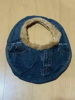 デニム ファー 円形 ハンドバッグ