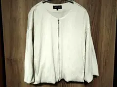 【大きいサイズ】INDIVI アイボリー ノーカラー　ジップアップカーディガン