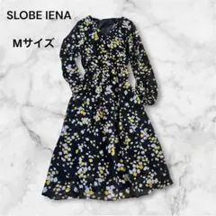【美品】スローブイエナ フラワープリント ロングワンピース ブラック イエロー