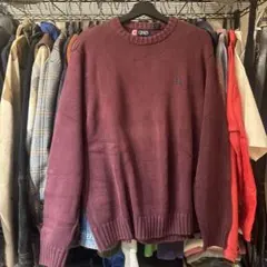 CHAPS クルーネックセーター L/G バーガンディ