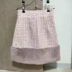 tocco closet ファー付きファンシーツイード台形 ミニスカート ピンク