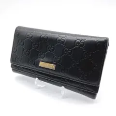 GUCCI グッチ シマ　GG柄 レザー二つ折り長財布　ブラック