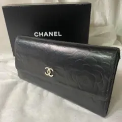 CHANEL カメリア レザー 二つ折り 長財布 シール有