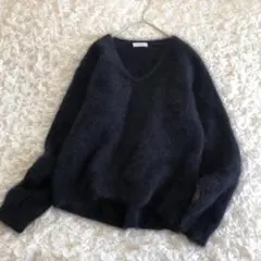 BEAUTY&YOUTH◆ ラクーンフォックス ヘアリー Vネック ニット 紺