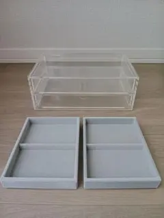 無印良品★重なるアクリルケース2段フタ付引出・大、ベロア内箱2つセット