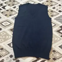 Vネックコットンニットベスト　ネイビー　S