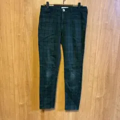 【BACK NUMBER】スキニーパンツ　ストレッチ　タータンチェック　緑　M