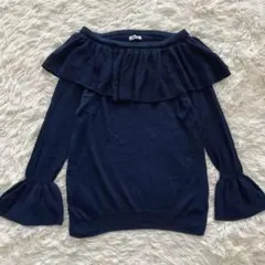 コルザ ハニーズ 長袖ニット M 紺 ネイビー フリル フェミニン 薄手ニット