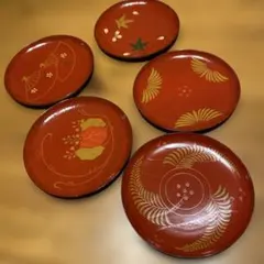 赤い漆器 菓子器 5枚セット