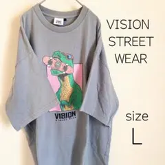 VISION STREET WEAR くすみブルービッグシルエットTシャツ　L