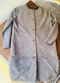 ZARA スエードドッキングファー ロングコート　フェイクグレーノーカラーコート