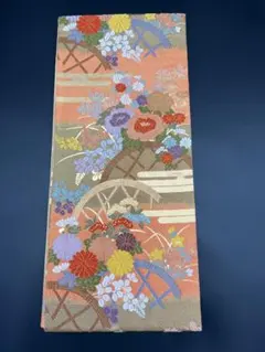 T028 袋帯 オレンジ系 花柄 金糸 和装 六通柄