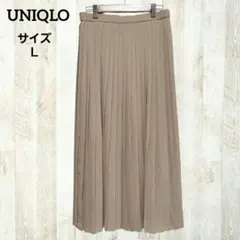 UNIQLO プリーツスカート L ベージュ ロング丈 シフォン 透け感 楽ちん
