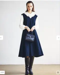 ファンシーツイードVネック ジャンパースカート　ネイビー