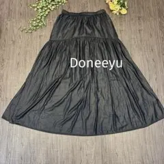 Doneeyuティアード ロングスカート ブラック 光沢 38