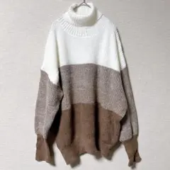 SHEIN CURVE 【2XL】 タートルネック セーター ニット 白 茶