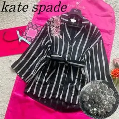 【良品】kate spade ストライプ刺繍ジャケット ベルト 36 ブラックのサムネイル