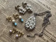 パールアクセサリー　イヤリング3点 + ネックレス1点