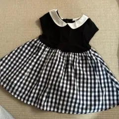 襟付き黒白チェックワンピース