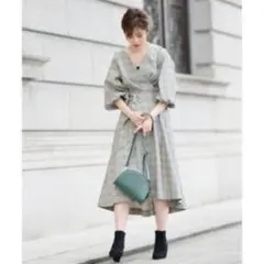 natural couture グレー チェック柄 長袖ワンピース