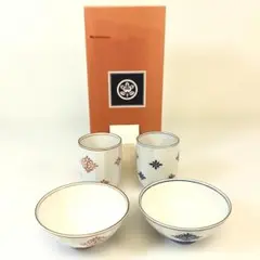 【未使用品】 たち吉 菊菱 夫婦揃 美濃焼 お茶碗 飯椀 湯呑 セット