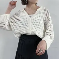 PAGEBOY メッシュポロニット オフホワイト カーディガンのサムネイル