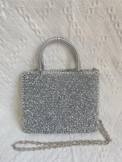 ビーズ ワイヤーバッグ ショルダーバッグ新品未使用 シルバー　キラキラパーティー