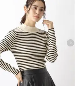 grove 吸湿発熱　ボーダーニットプルオーバー　セーター　暖か　白黒S