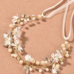【350円】フラワー パール カチューシャ フラワークラウン 花冠