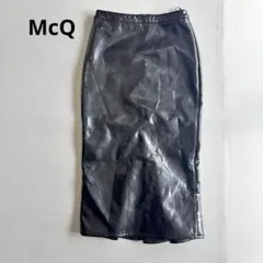 【マックキュー】フェイクレザーロングスカート　ストレッチ　黒ブラック　オシャレ