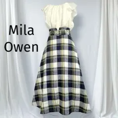 ミラオーウェン Mila Owen ベルト付き フレアリネン ロングスカート