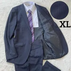 極美品✨大きいXL フォーマルセットアップスーツ　ネイビーストライプ　98A8