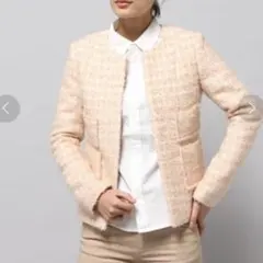 美品】ミラオーウェン ノーカラージャケット ベージュ ツイード風