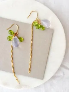 上質♡ペリドットとスコロライトのロングピアス / 14kgf