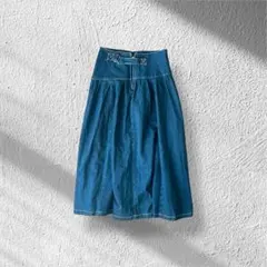 フレアスカート デニム ベルト付き フロントジップ ギャザー入り カジュアル M